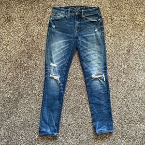 AE American Eagle skinny blue jeans men’s size 28x32 holes ripped distressed